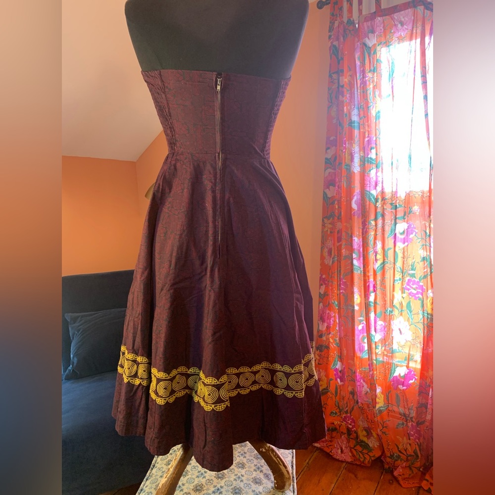 Eggplant, fit and flare, knee length, eggplant, Anthropologie cotton dress - Picture 3 of 13